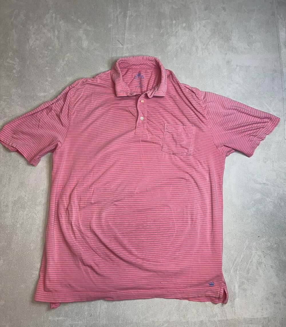 Peter Millar Seaside Wash Striped Polo Shirt Men M Pink Short Sleeve
